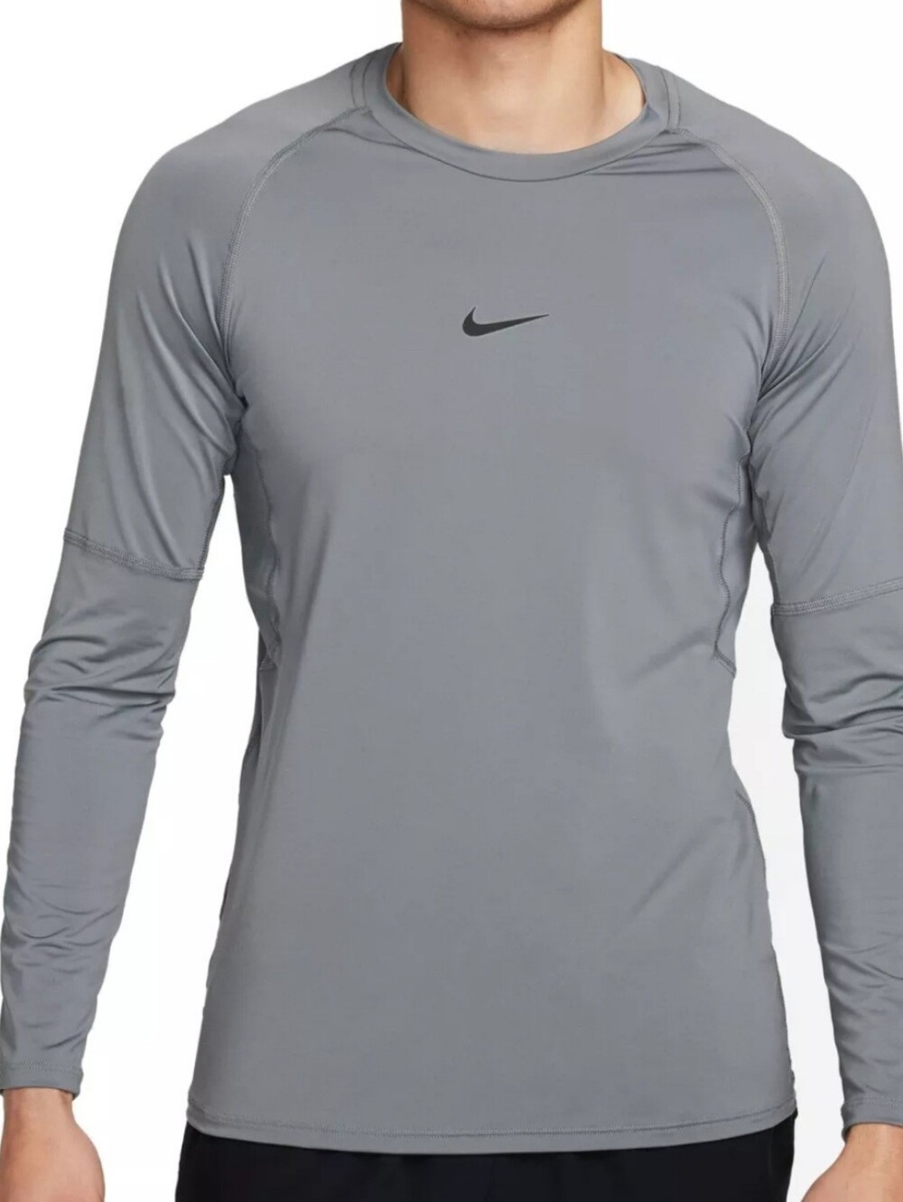 Nike Men's Long-Sleeve Rash Guard in Gray with Black Swoosh Size L